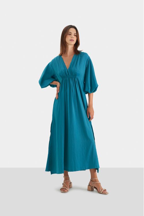 Maxi vestido marte en tejido sostenible para mujer escote en V