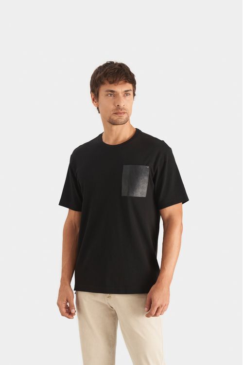 Camiseta en algodón para hombre bolsillo cuero