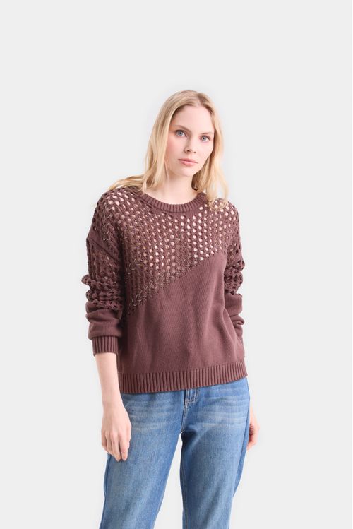 Sweater caltha tejido para mujer cortes malla con millaré
