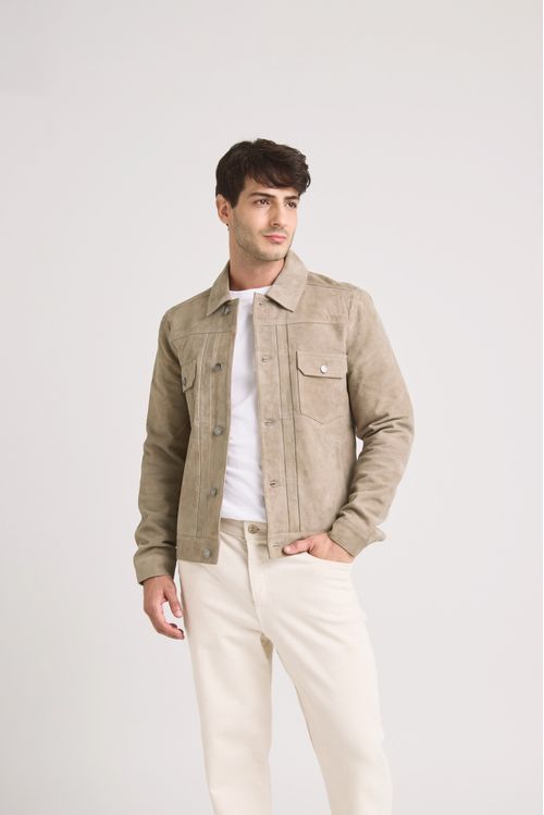 Chaqueta zambeze de gamuza para hombre cuello camisero