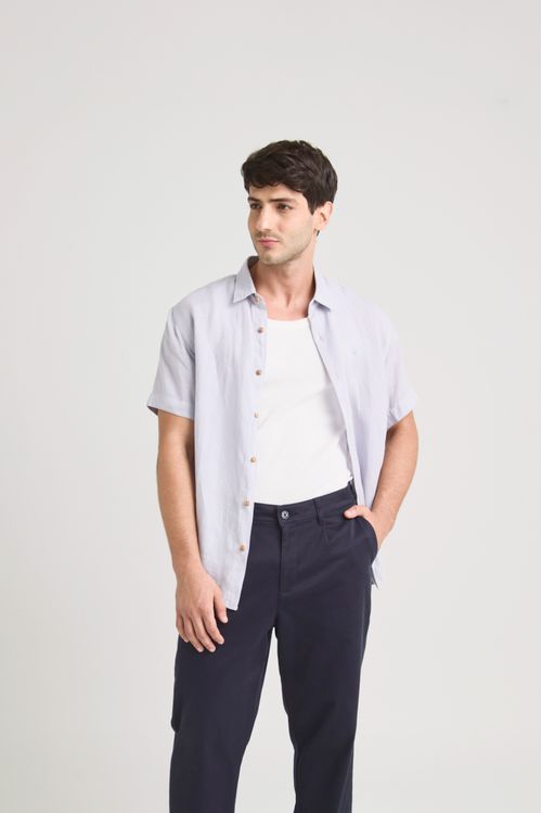 Camisa manga corta lino para hombre bordado vz