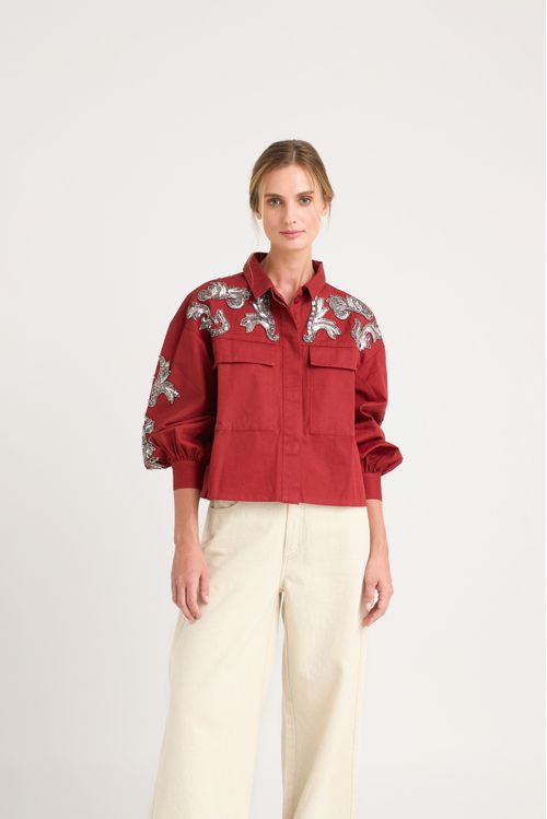 Chaqueta calas en tejido plano para mujer silueta cropped