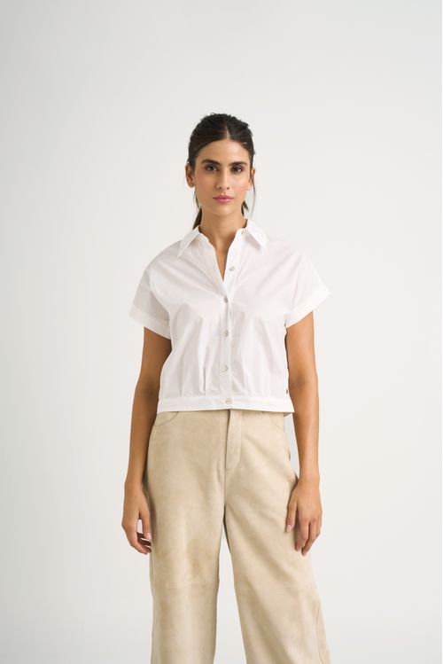 Camisa manga corta Sombra en tejido plano para mujer cropped