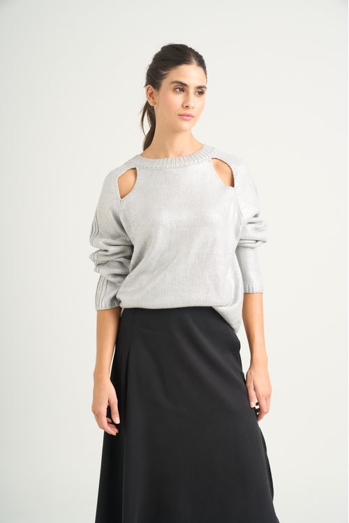 Sweater Star en tejido rectilíneo para mujer efecto metalizado