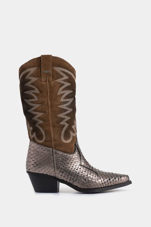 Botas texanas Alena de cuero gamuzado para mujer acabado rústico