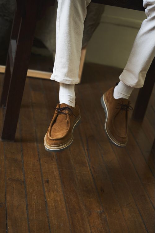 Zapatos cordón nova de cuero para hombre textura gamuzada