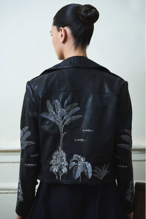Chaqueta Biker para mujer bordado metalizado