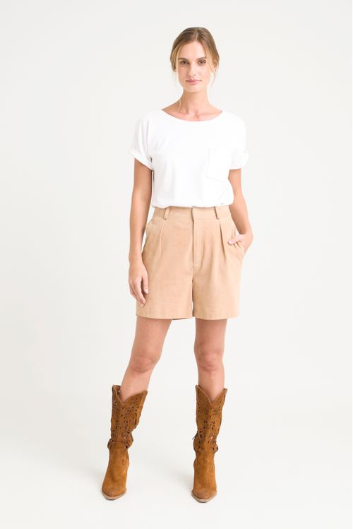 Short ciboria de cuero gamuza para mujer tiro alto