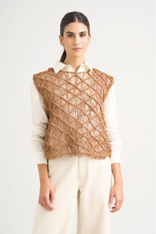 Chaleco tejido de cuero para mujer ciruela