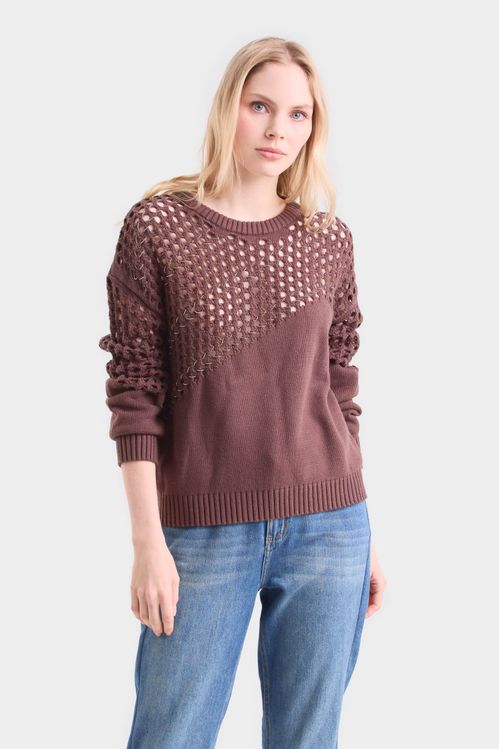 Sweater caltha tejido para mujer cortes malla con millaré